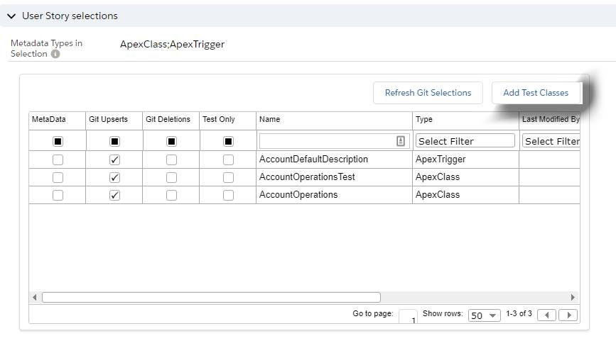 Selecting the test classes that should run for a user story in Copado