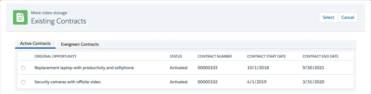 Existing Contracts page with new column