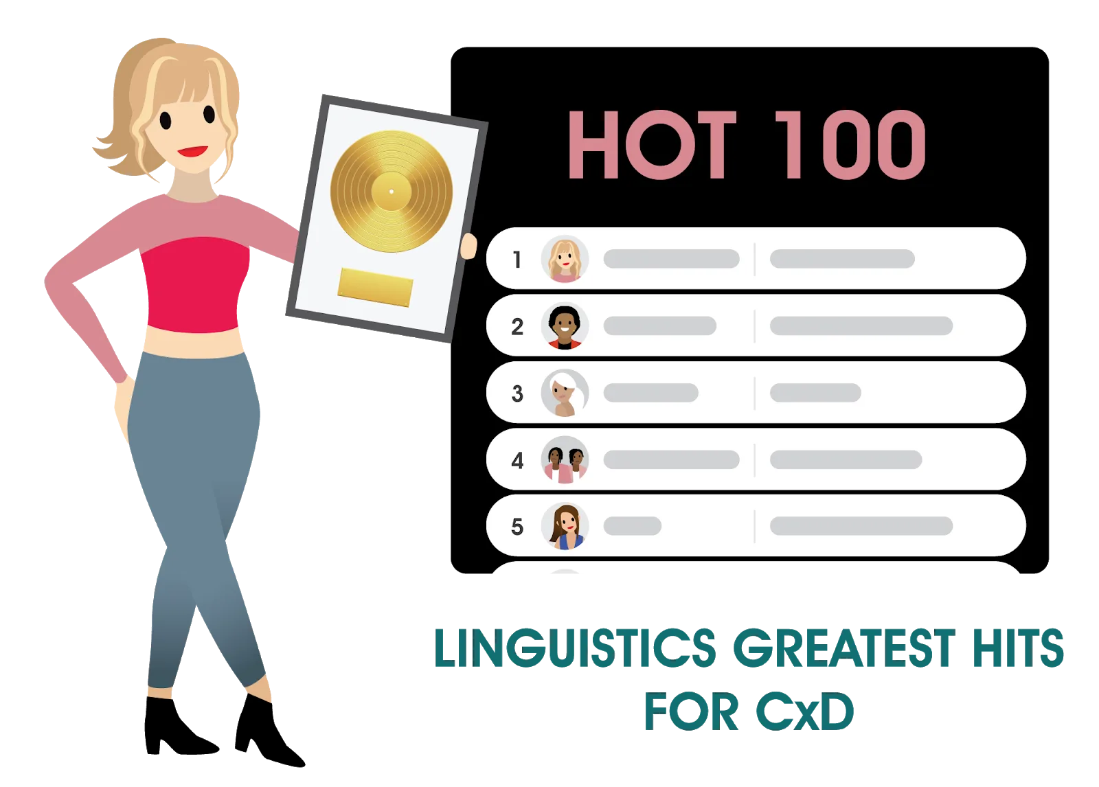 Illustration introducing Top 5 Greatest Hits for conversation design.