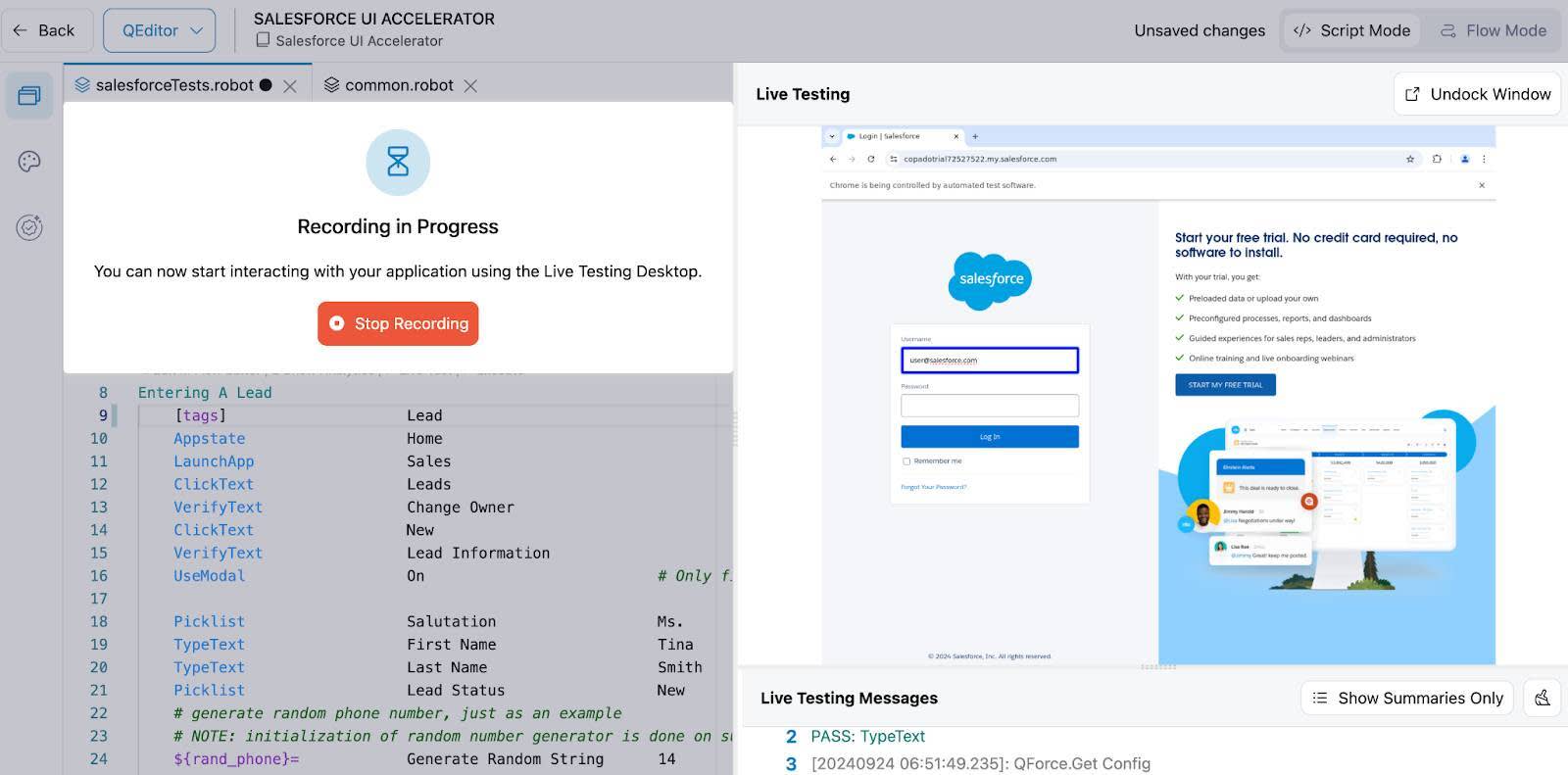 Screenshot of UI testing.
