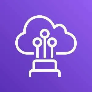 AWS Direct Connect icon depicting a physical structure connecting to a cloud through Ethernet cables against a purple background