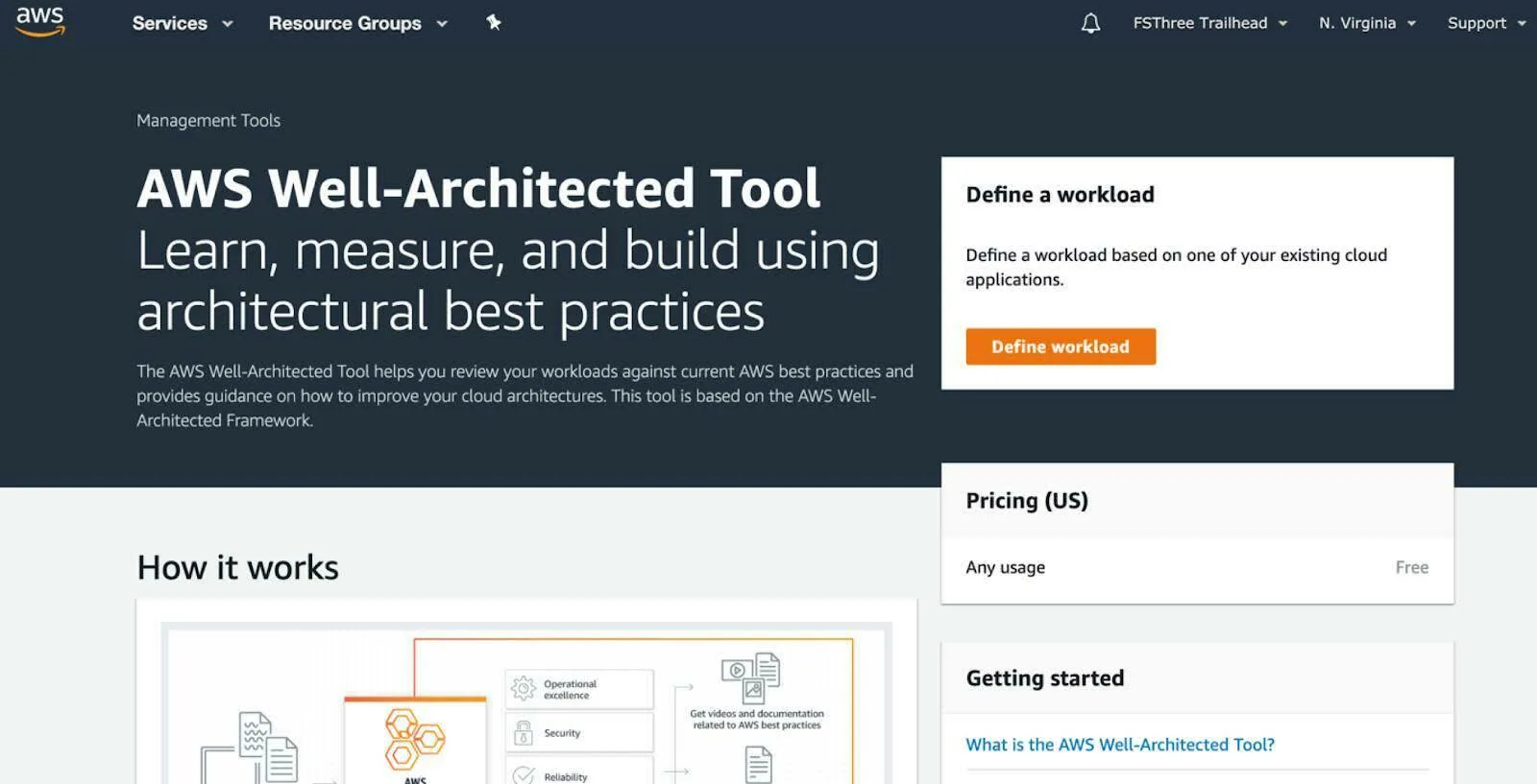 AWS Well-Architected Tool screen