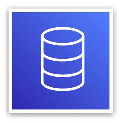 Database services icon depicting a cylinder divided into three sections against a blue background