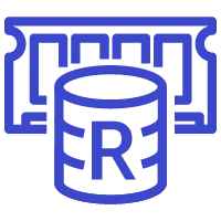 Amazon ElastiCache for Redis icon depicting a blue database with the letter R in front of a stick of RAM