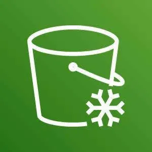 Amazon S3 Glacier icon depicting a bucket with a snowflake against a green background