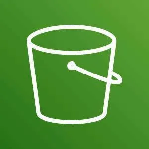 Amazon Simple Storage Service icon depicting a bucket against a green background