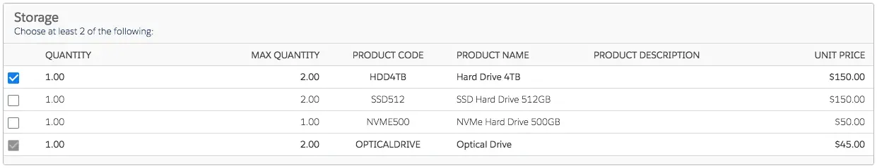 Configure Products page