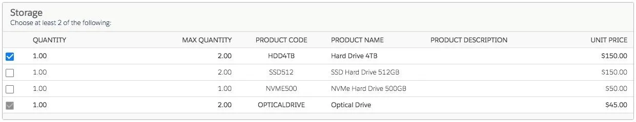 [Configure Products (商品の設定)] ページ