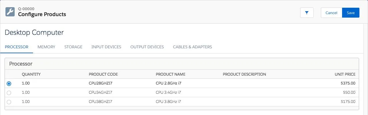 [Configure Products (商品の設定)] ページ