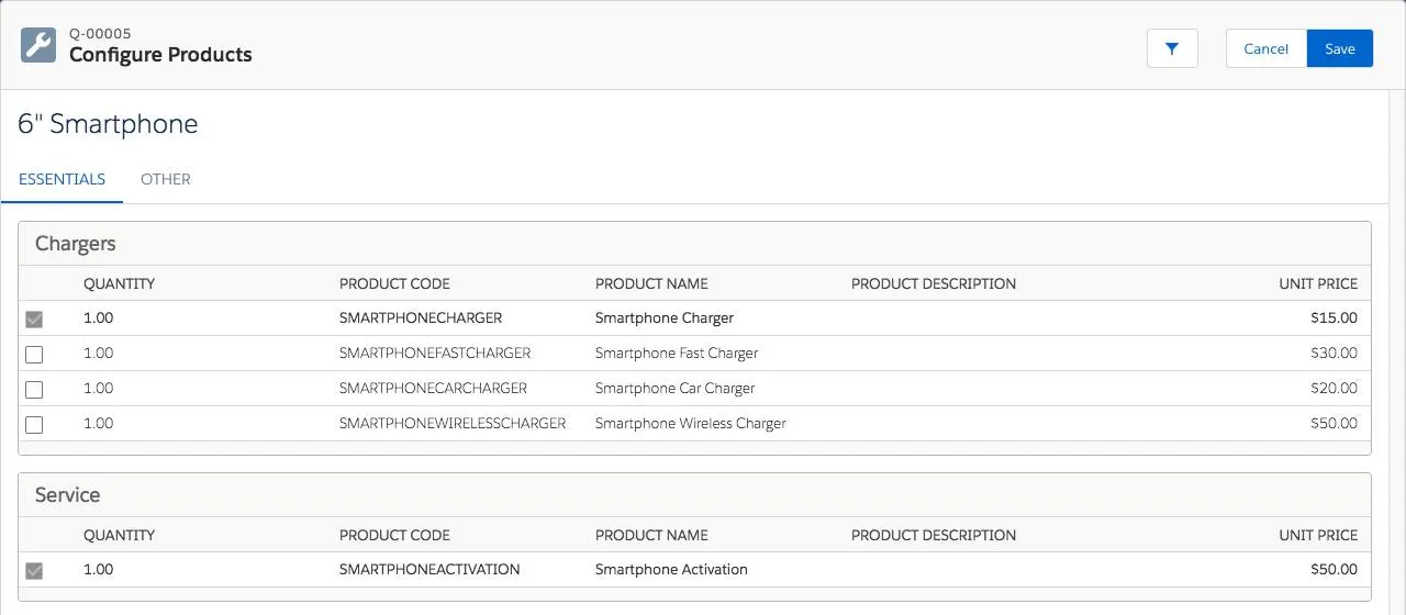 [Configure Products (商品の設定)] ページ