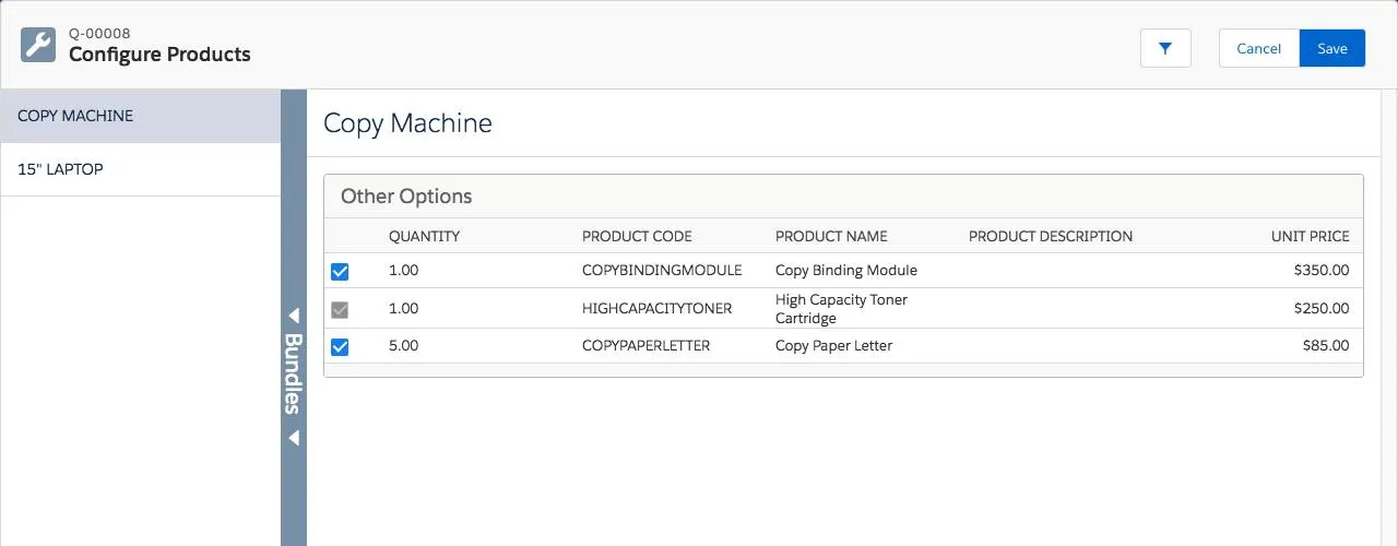 [Configure Products (商品の設定)] ページ