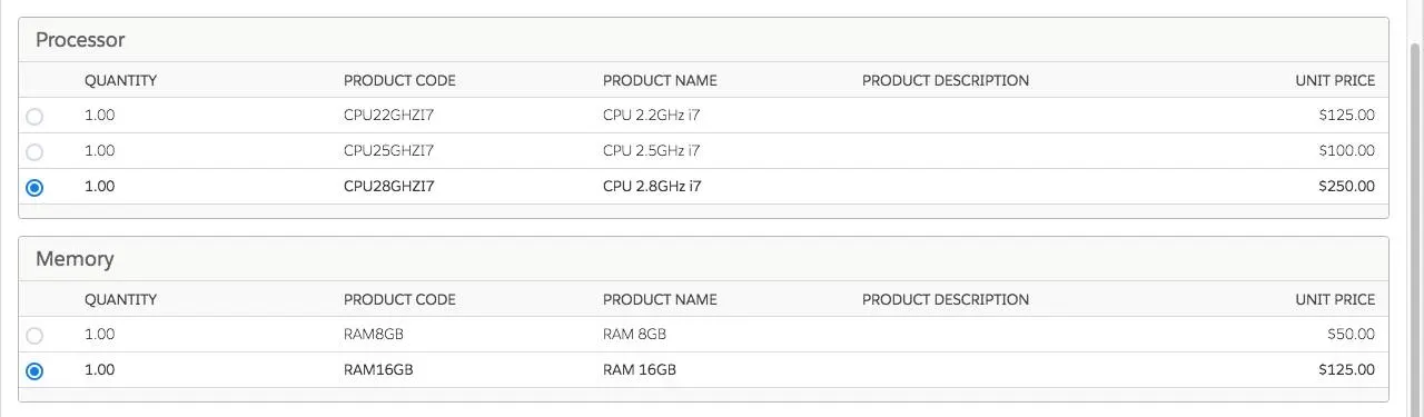 [Configure Products (商品の設定)] ページ