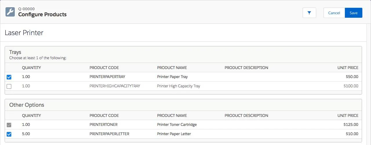 [Configure Products (商品の設定)] ページ