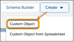 close up of the create button with custom object selected