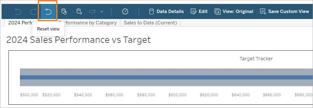 “The Reset view button highlighted on the toolbar”