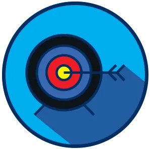 Graphic showing an arrow hitting the center of a target.