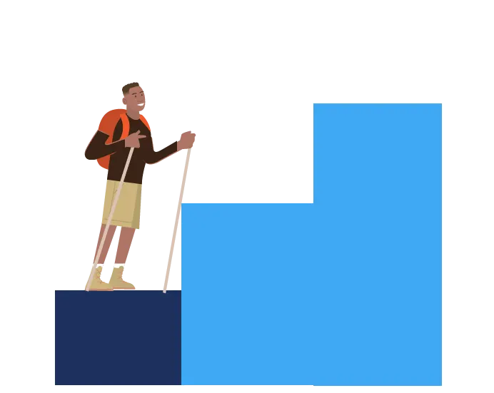 Graphic showing a person on step one of three