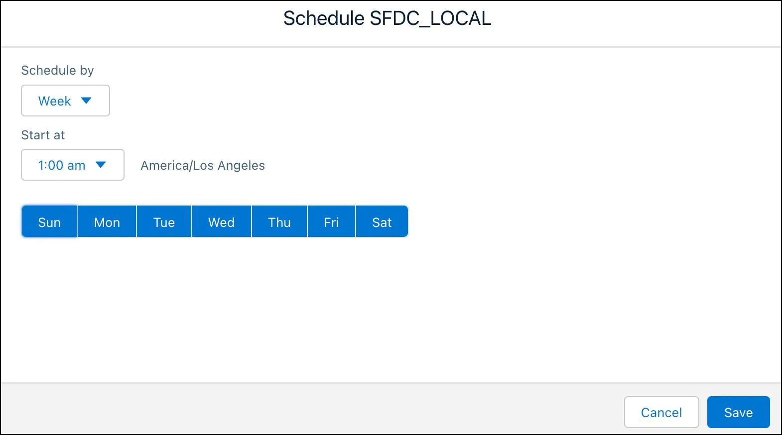 The schedule window for SFDC_LOCAL connection