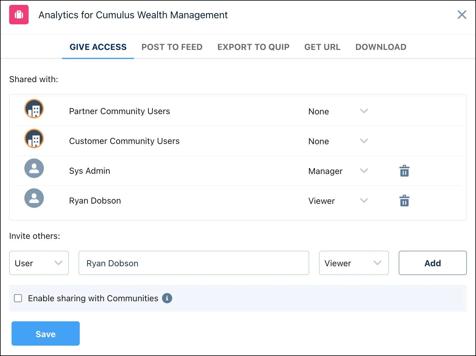 Sharing the Analytics for Cumulus Wealth Management app with Ryan Dobson