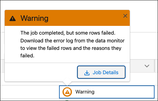 Popup on a data sync job item showing the job details download option.