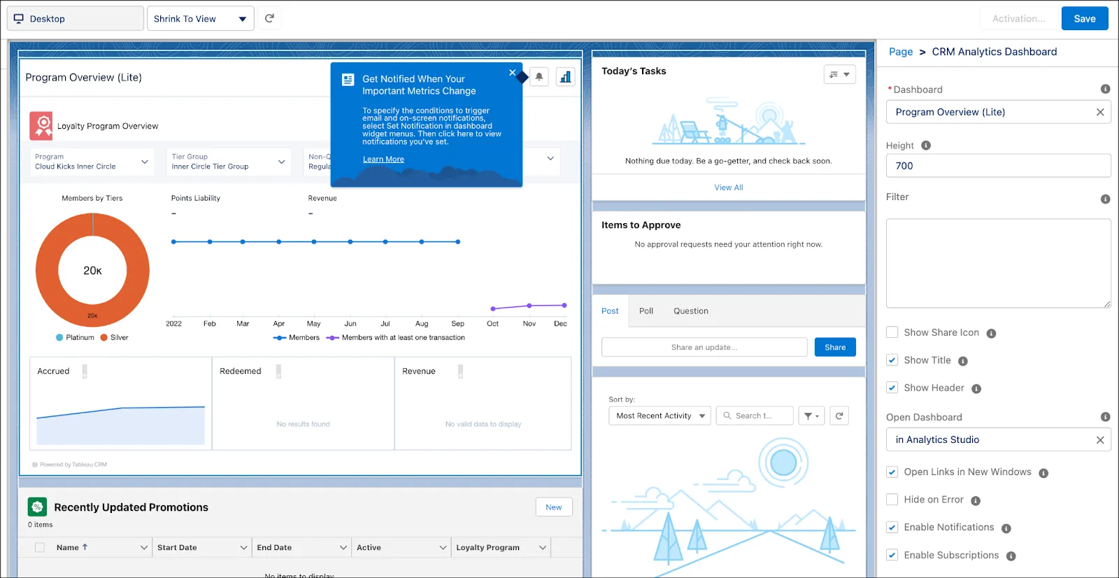 The available filters and customizations for each component.