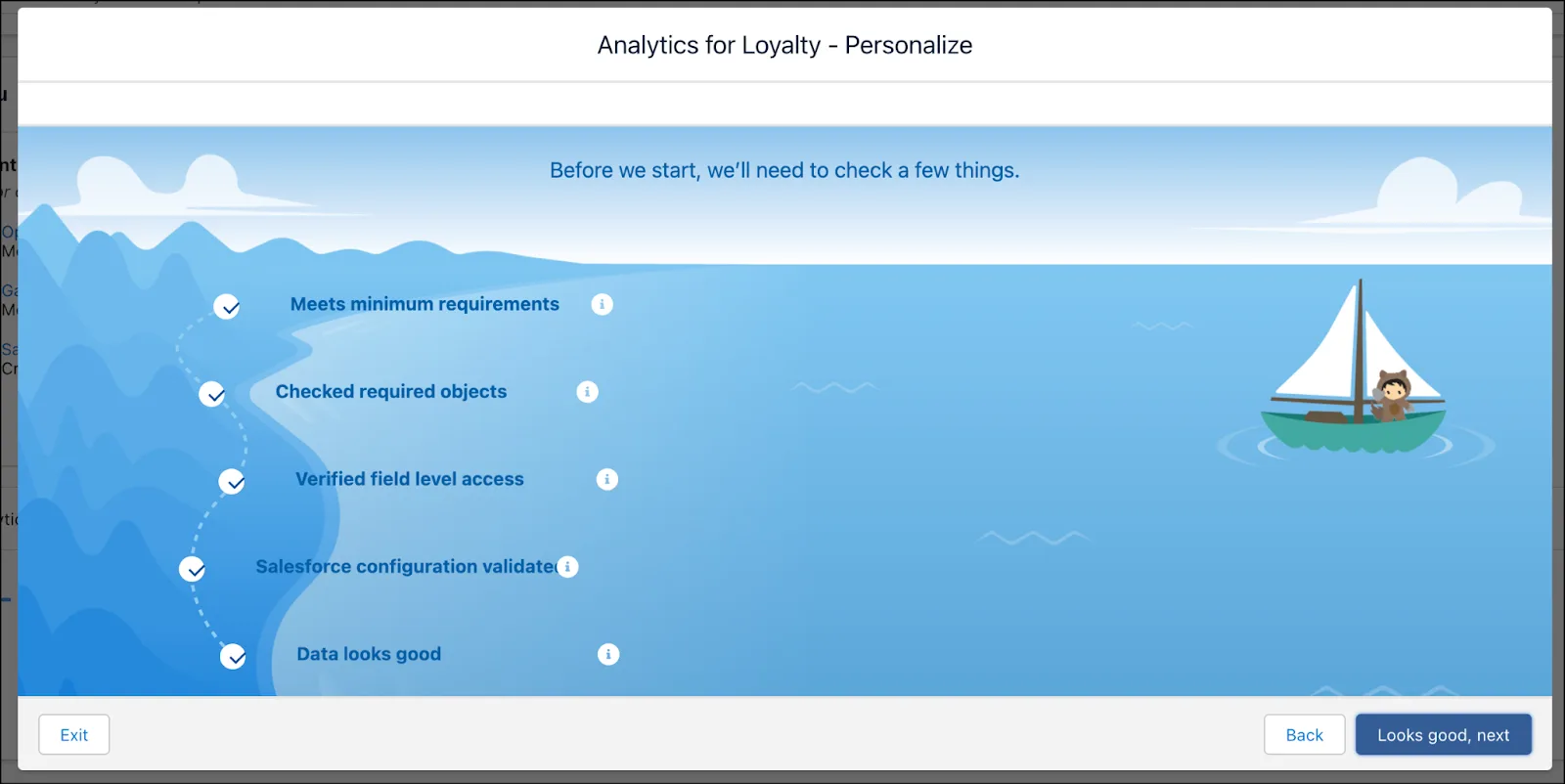 The Analytics for Loyalty - Personalize window where you view the progress of the compatibility check.