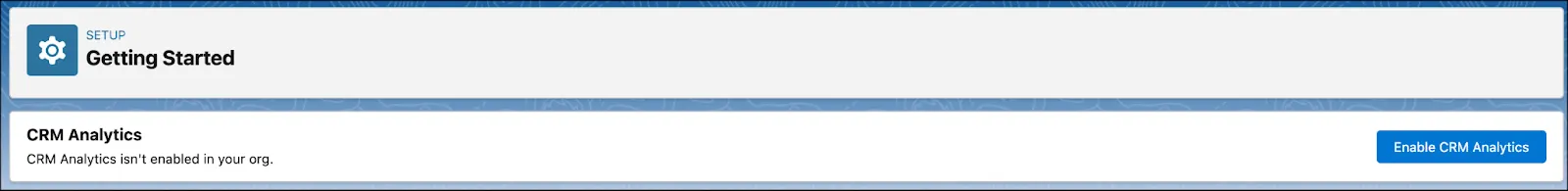 The Setup page where you enable CRM Analytics.