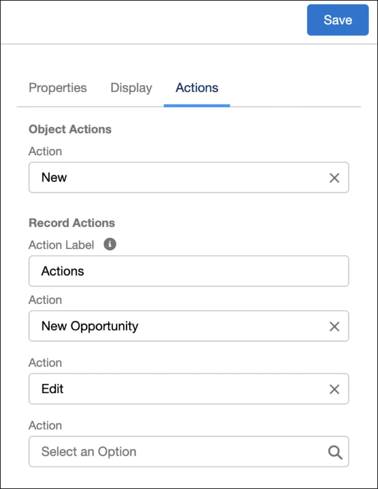 Customize financial account node actions: Actions tab.