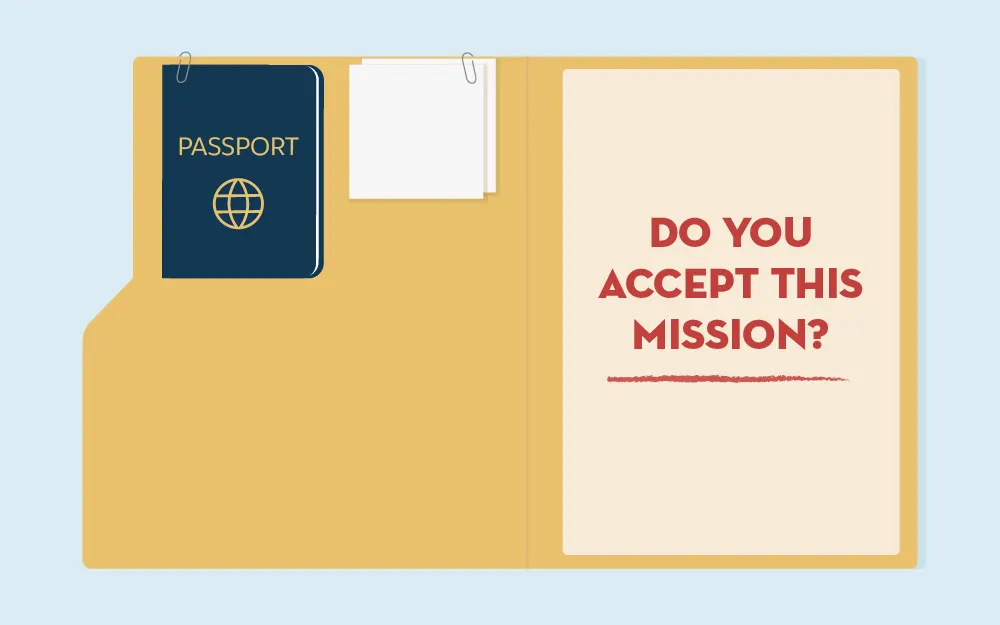 File folder graphic with text, Do you accept this mission?