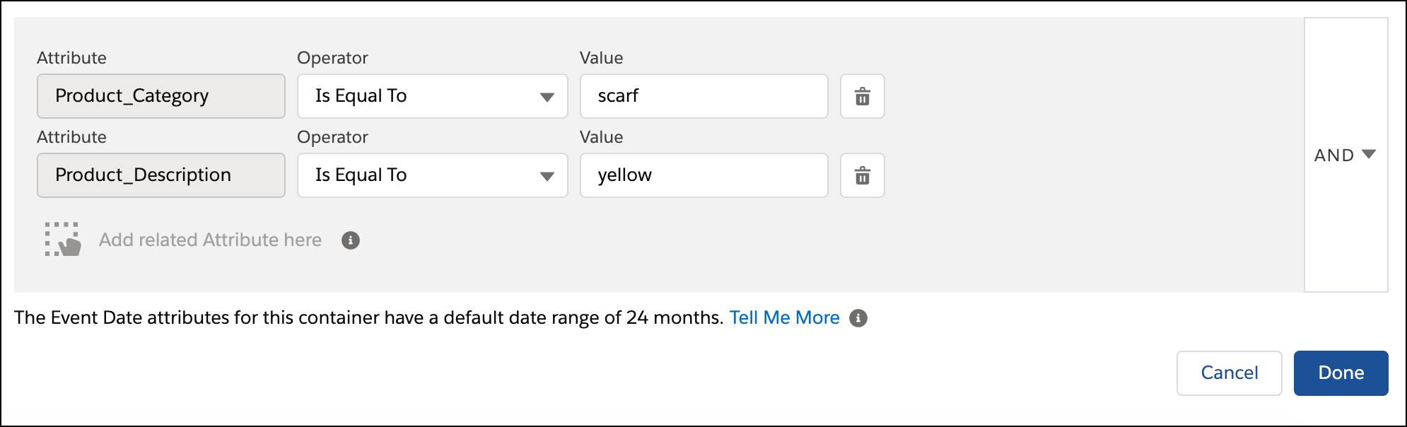 Example segmentation using one container.