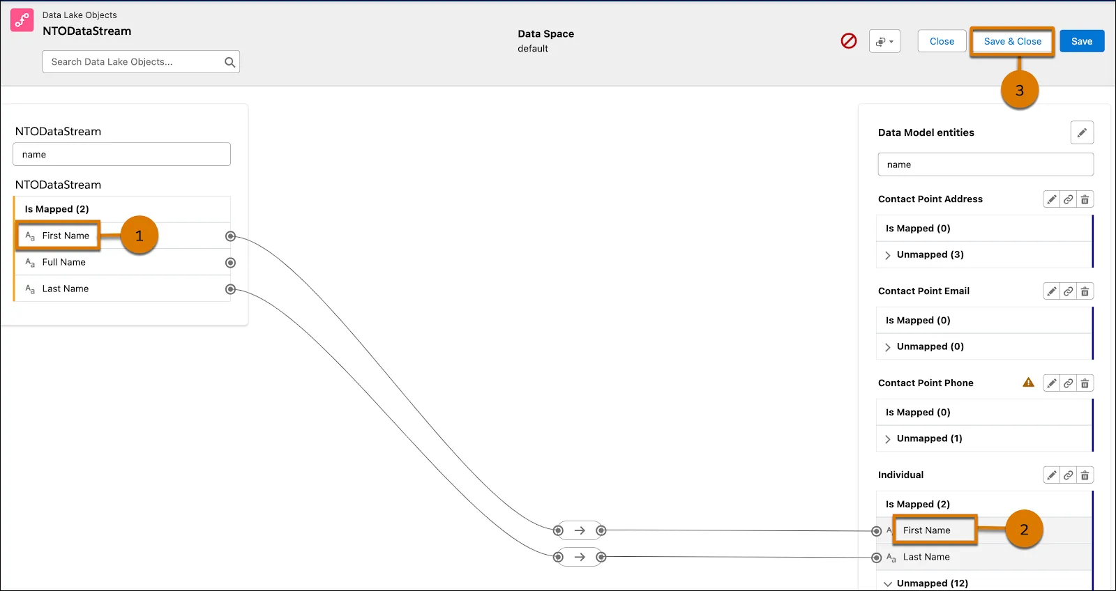 Data mapping between data stream and Individual data model object