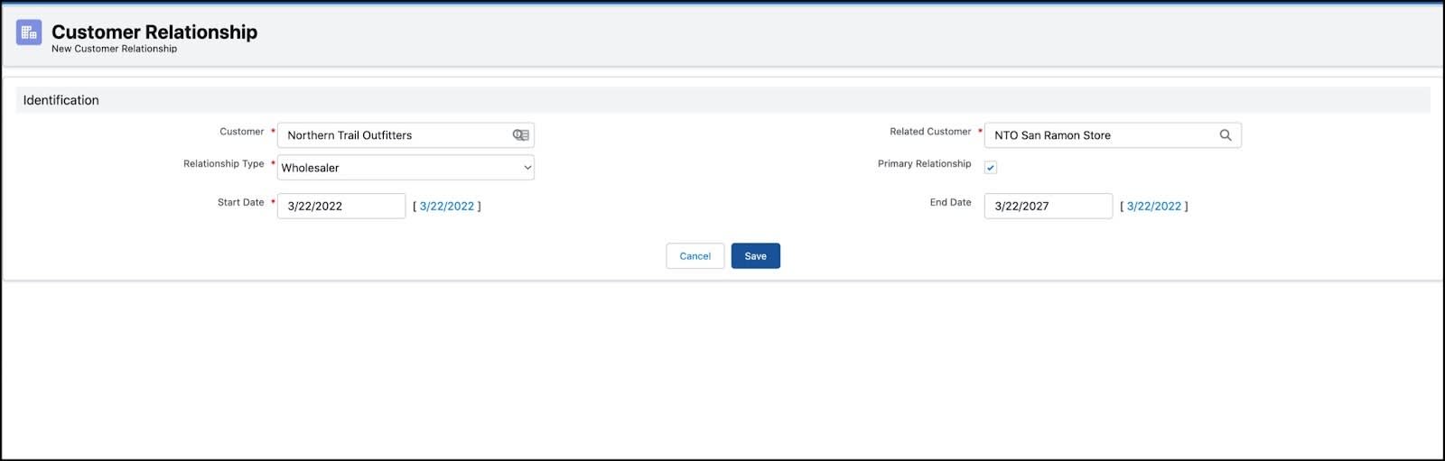 The Customer Relationship page showing the options to create a new customer relationship.