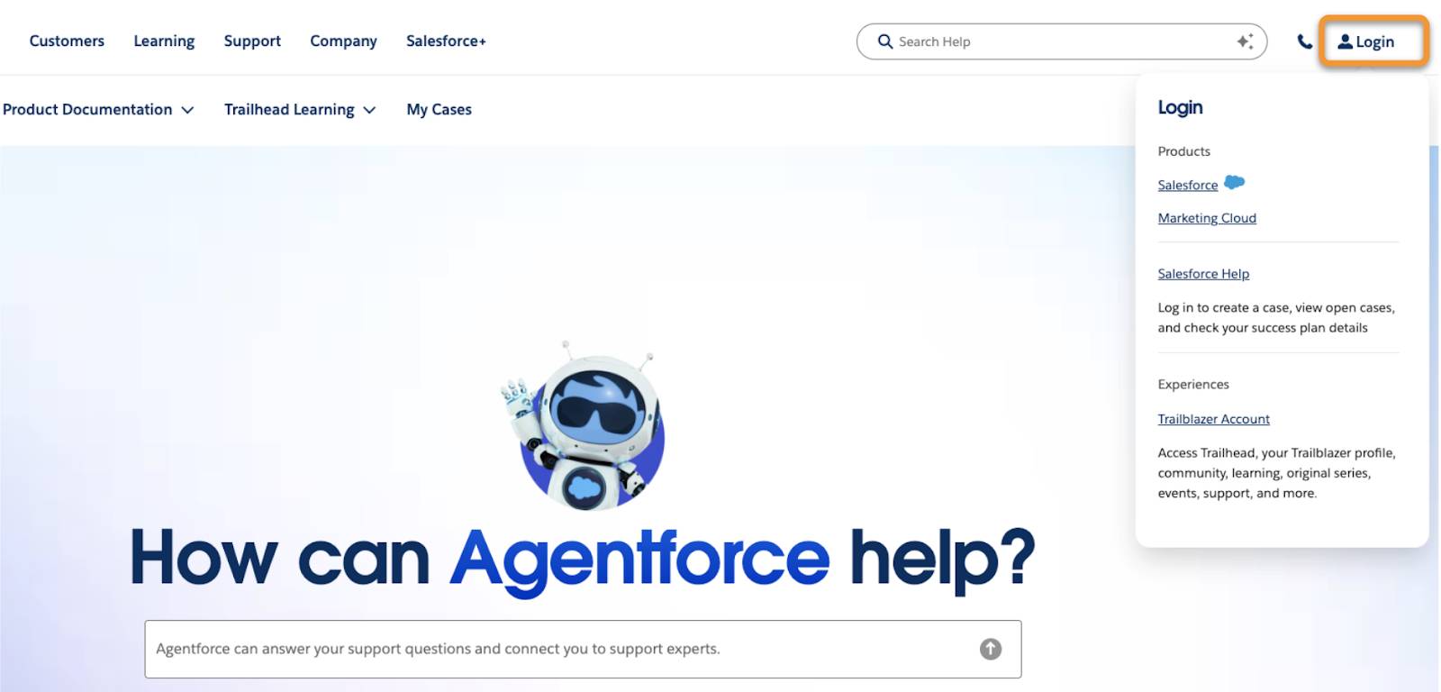 Selecting the Login link on the Help portal.