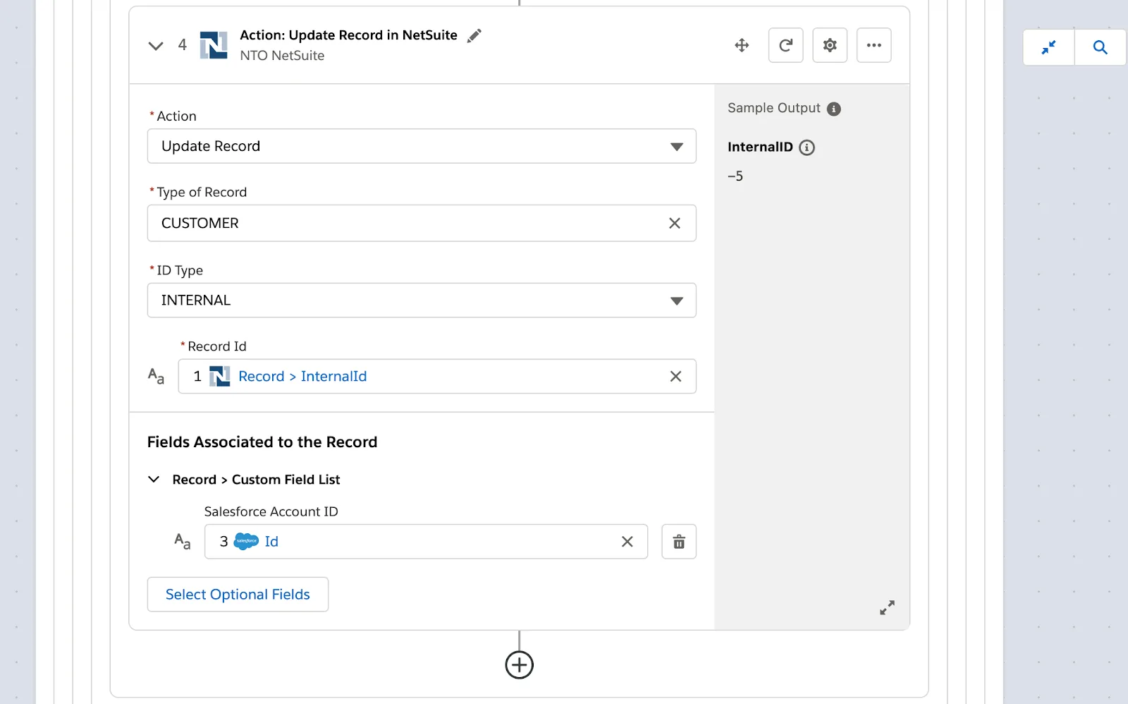 Step 4 of flow within the second If/Else block to update the customer with its associated account ID.