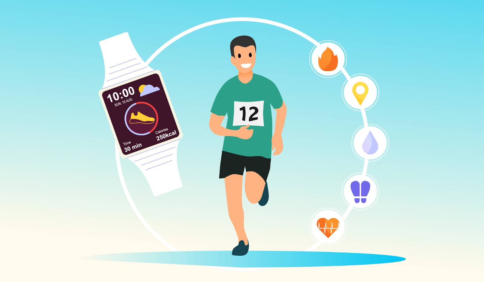Person running surrounded by images of digital health.
