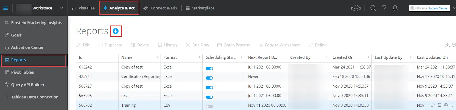 Marketing Cloud Intelligence platform showing how to navigate to Reports