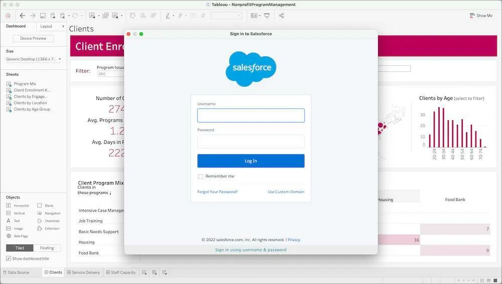 The Sign in to Salesforce window in Tableau Desktop