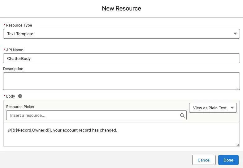 The New Resource window, corresponding to steps 3–8.