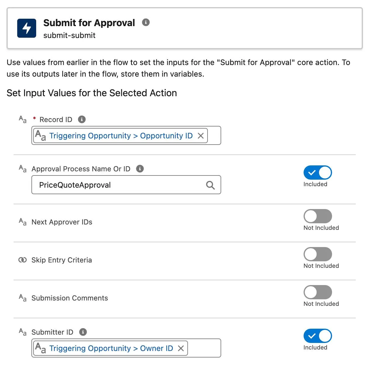 The Action panel corresponding to the preceding steps.