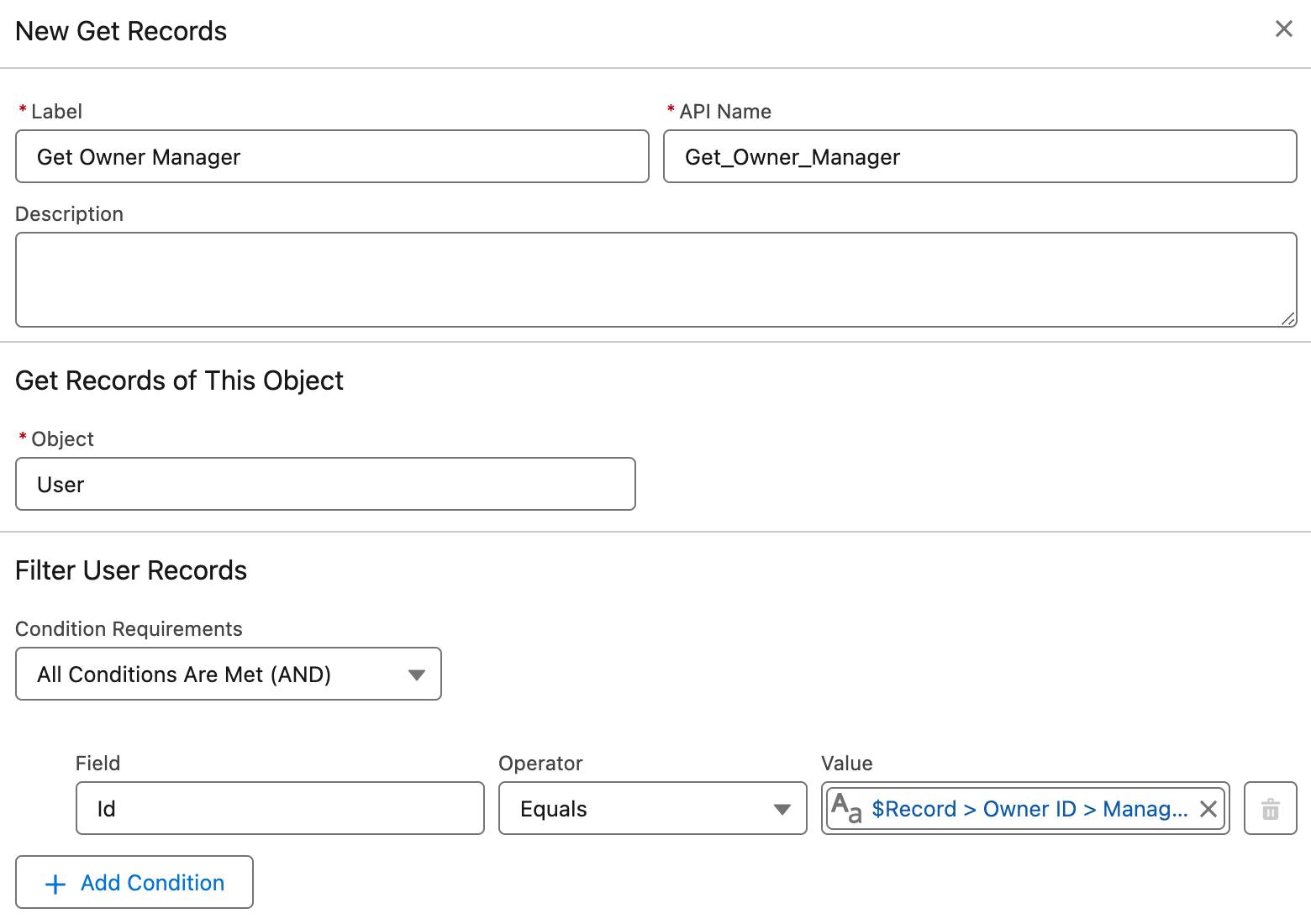 The New Get Records panel corresponding to the preceding steps.