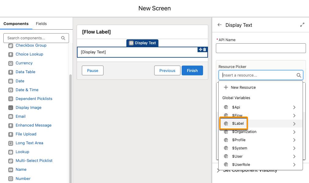 The New Screen window corresponding to the preceding description.