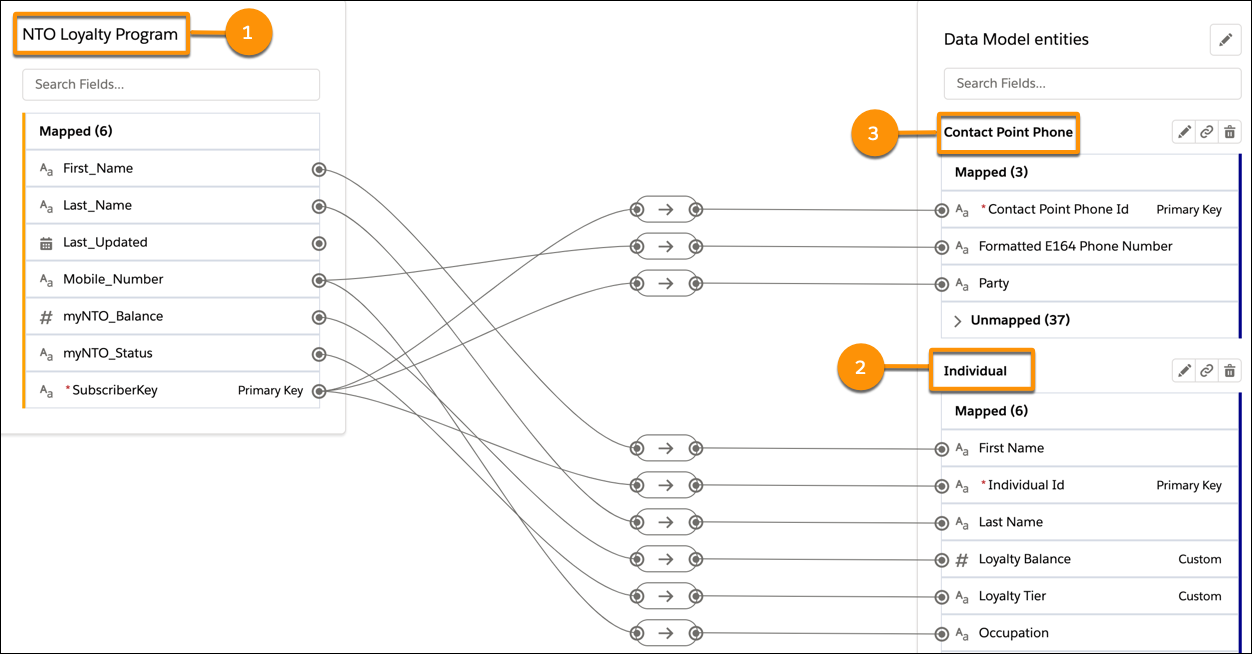 Mapping of Data source to contact point phone and individual.