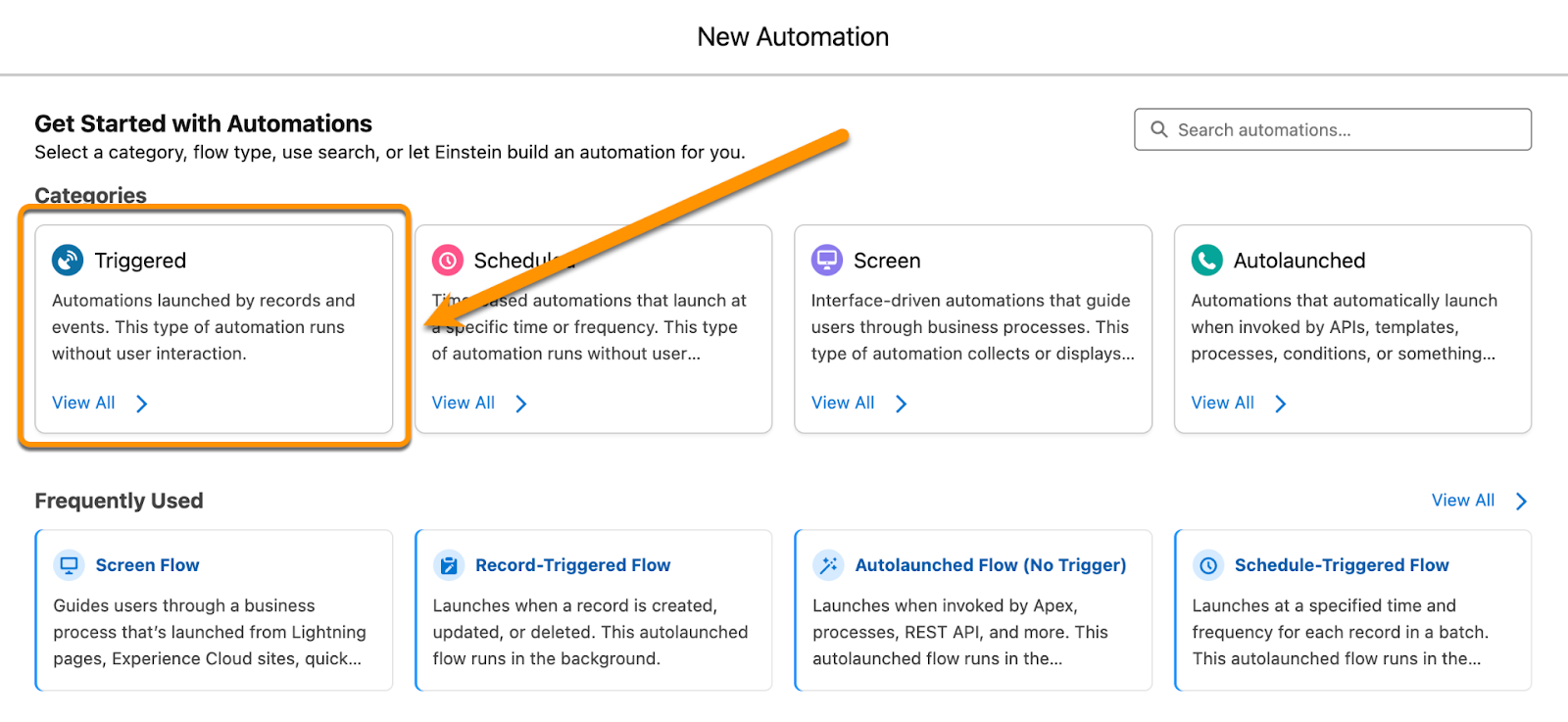 The New Automation window with the Triggered category highlighted.