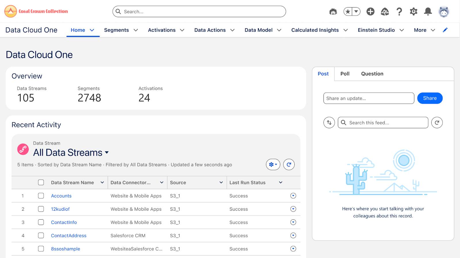 Data Cloud One アプリケーションのユーザーインターフェースの例。