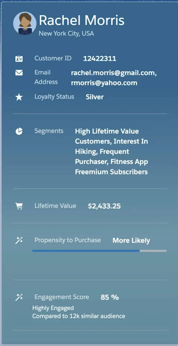 A unified look at your customers allows you to see actionable insights without needing an extra window for every data source that might have relevant information on a given contact