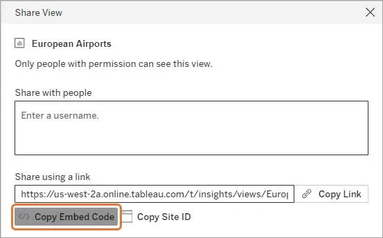 Embed a view by using the Copy Embed Code option