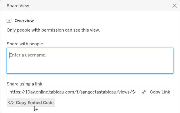 Embed a view by using the Copy Embed Code option