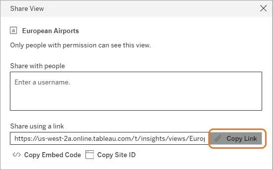 Compartir un enlace con terceros mediante la opción Copy Link (Copiar enlace)