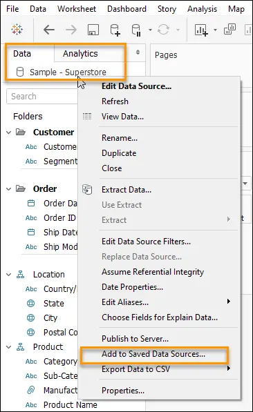 Save changes to your data source using the Add to Saved Data Sources option.