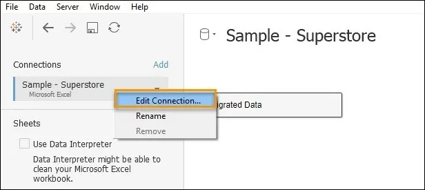 Change the location of the underlying data source using the Edit Connection option.